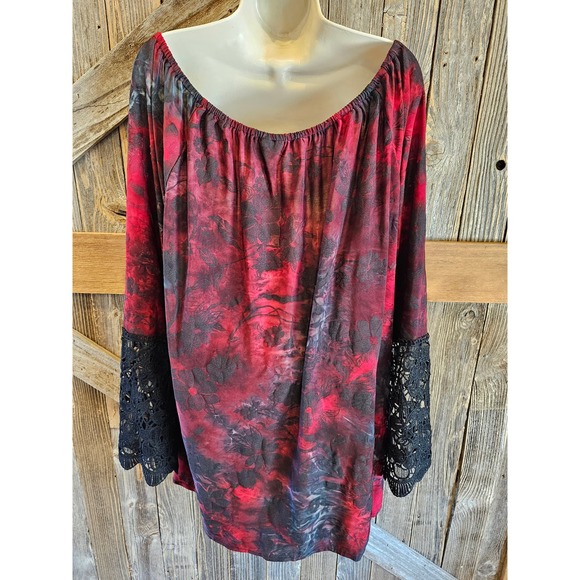 Kaktus size 1X women's career casual loose fit blouse lace accent ^ - Picture 2 of 8